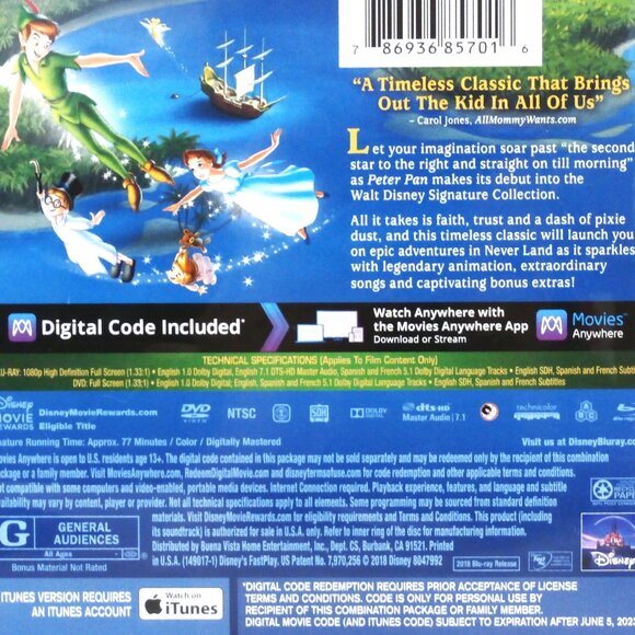 Disney PETER PAN Blu-ray + DVD 2-Disc Set, The Walt Disney Signature Collection - Picture 4 of 5